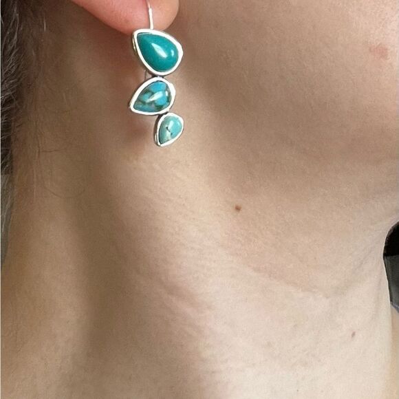 Bohemian Turquoise Earrings Simple Drop Shaped Earrings - Picture 6 of 9